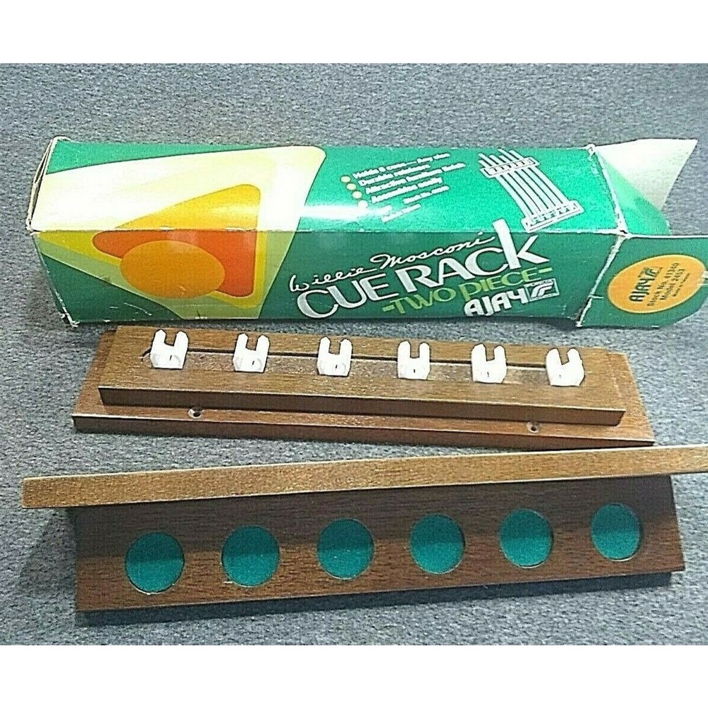 Vintage Willie Mosconi Cue Rack 2 Piece By AJAY Holds 6 Cues any size Wooden